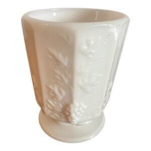 Westmoreland Milk Glass Footed Cup Grapes & Leaves Design 3 in Diameter 4 in Tal